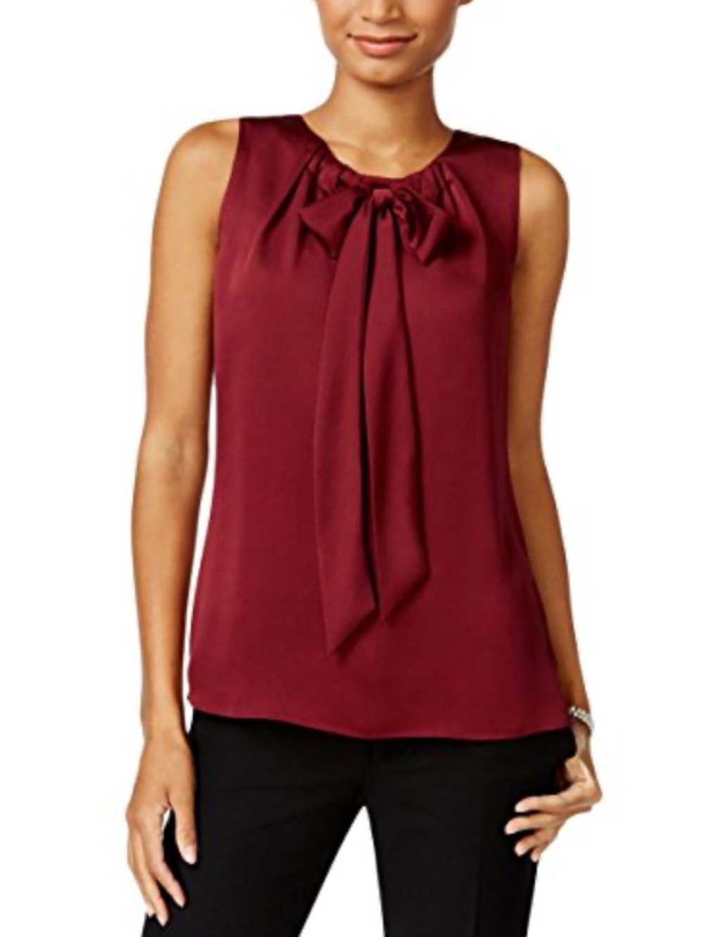 Tommy Hilfiger Top Size M Women's Tie-Neck Sleeveless Burgundy